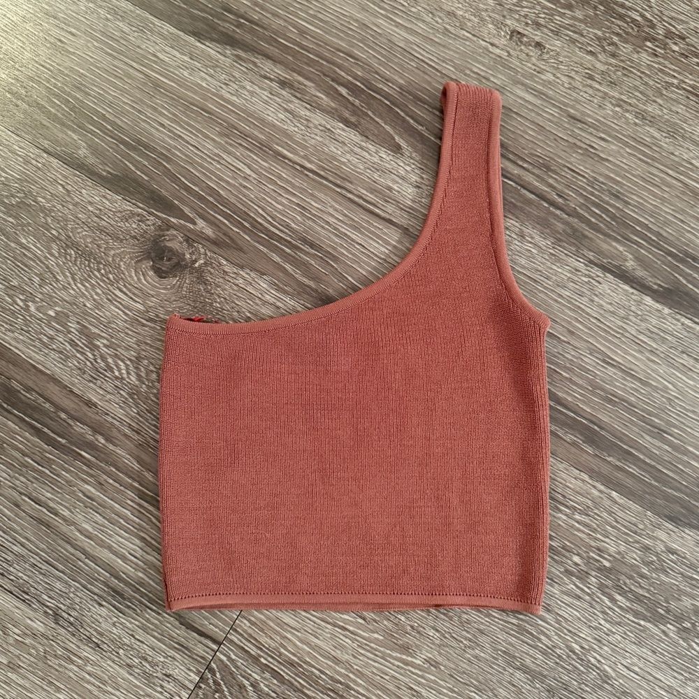 One-Shoulder Ribbed Crop Top - Rust
